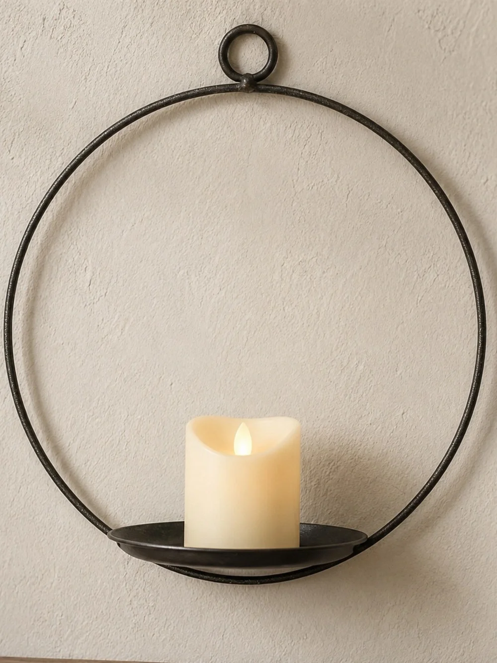 Rustic Round Metal Wall Candle Holder Sconce